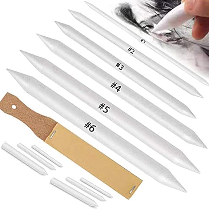 N NOROCME 12 PCS Blending Stumps and Tortillions Paper Art Blenders | with Sandpaper Pencil Sharpener Pointer,for Student Artist Charcoal Sketch Drawing Tools,Soften lines,Mix colors