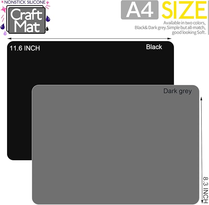 LEOBRO Silicone Mats for Resin Molds, Crafts, Play Dough Mat, Gray & Black | 2pcs Nonstick Silicone Mats, Playdough Mat, for Epoxy Resin Molds, Art Crafts, Resin, Paint, Glue, Jewelry Making, 11.7"x8.3"