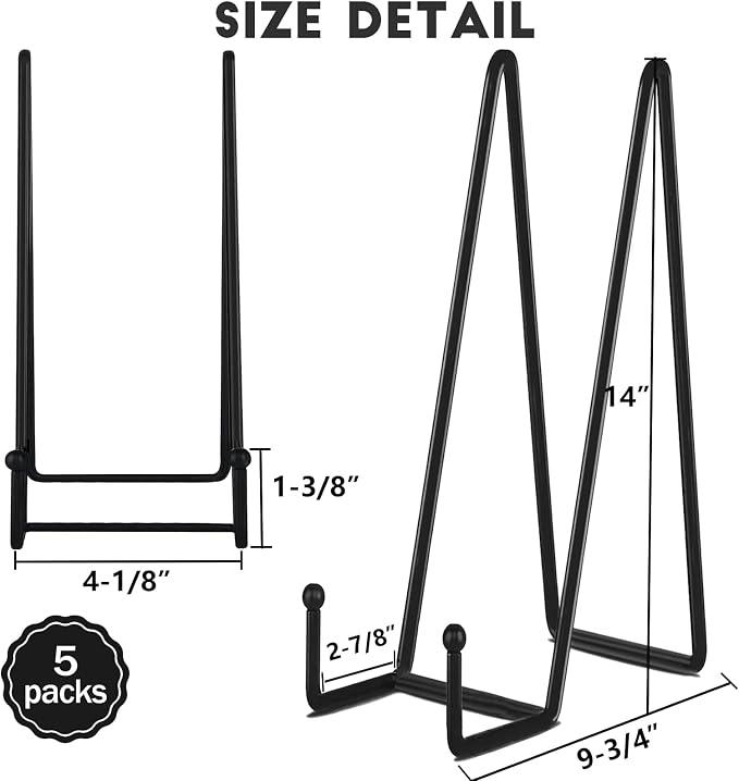 IBosins 5-Pack 14-Inch Plate Holder Display Stands Black Metal Frame Stand