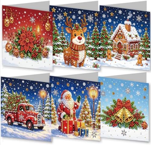 6Pcs Christmas Greeting Card DIY Diamond Art Painting Blessing Folding Card Kit for Adults Beginners with White Envelopes and Tools for Holiday Xmas Arts Crafts Gift-Christmas04