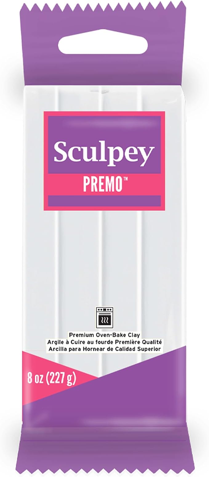 Polyform PE08 5001 Premo Sculpey Polymer Clay 8oz, White | Flexible and durable oven-bake clay for professional results. Ideal for caning, mokume gane, and advanced jewelry making