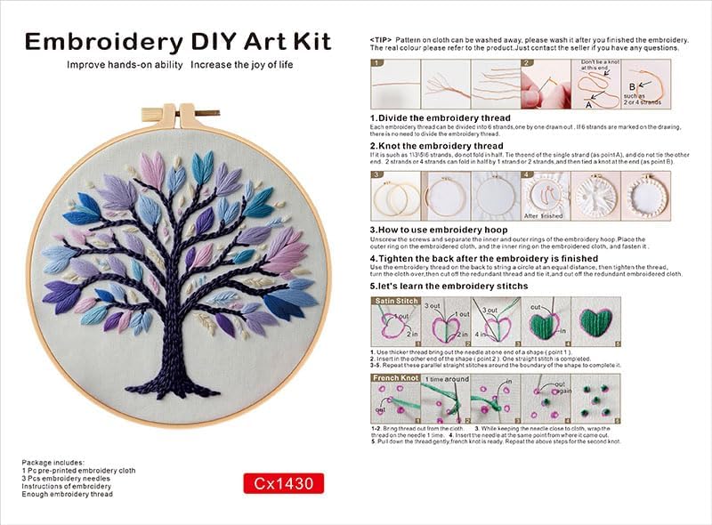 Haootadiy Beginner Embroidery Kit for Adults, Easy Cross Stitch Kit for Beginners and Adults, Full Embroidery Hoop Kit with Needles and Thread Included (Pattern 13)