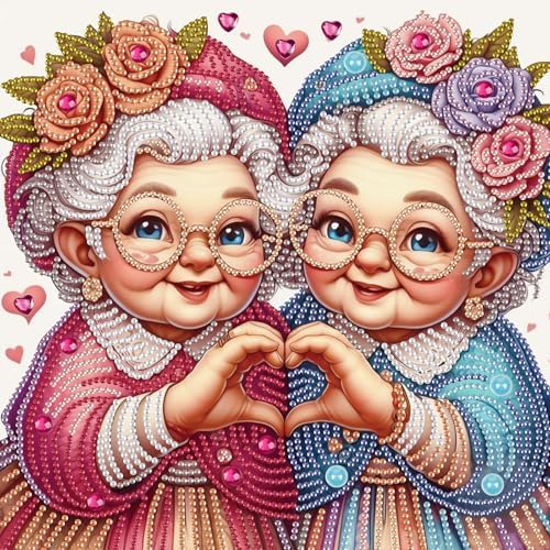 Diamond Painting Kits for Adults, Old Twins Pattern Design Special Shape Diamond Art Kits for Beginners, DIY Diamonds Paintings Art for Home Wall Decor Gift