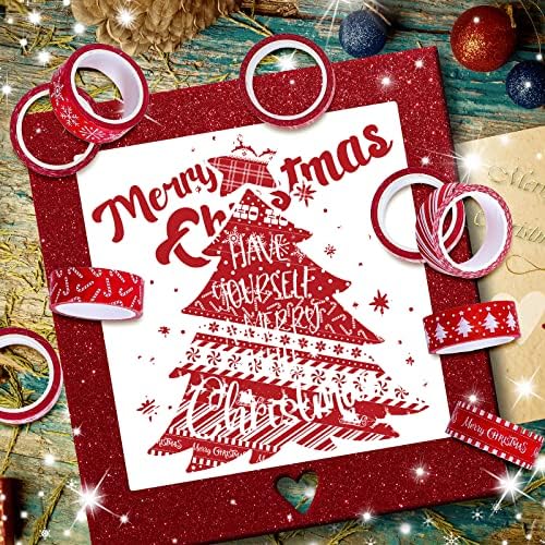 Whaline 12 Rolls Christmas Washi Tapes Red White Decorative Tape Assorted Xmas Patterns Holiday Masking Tapes for Christmas Scrapbook Journal Calendar DIY Craft Gift Wrapping, 16.4ft x 0.6
