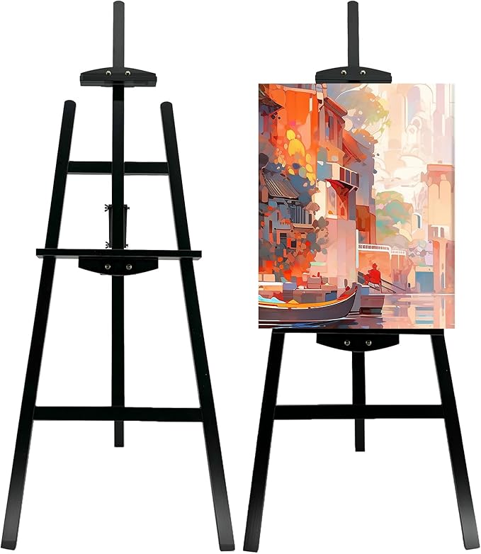 Adjustable Black Pine Wooden Painting Easel, Art Easel Stand