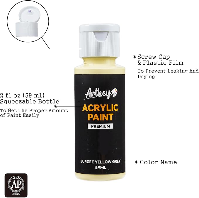 Artkey Acrylic Paint Set, 16 Colors 2 oz/59 ml Acrylic Paint Kit for Professional Artists & Beginners – Morandi Inspired “Poet of Subtle Shades” Palette for Canvas, Wood, Fabric, Rock, Leather, Ceramic, Glass