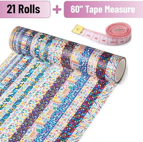 Mr. Pen- Washi Tape Set, 21 Rolls, Assorted Sizes, 5 Yards/Roll | Washi Tape for Scrapbook, Arts, Crafts, Journals and Planners, Geo Labyrinth