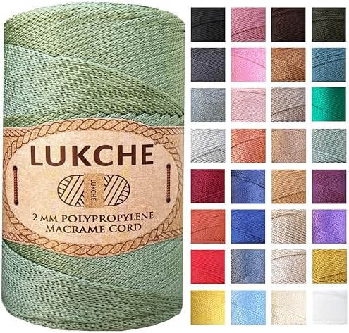 Polyester Macrame Cord 2mm x 251 Yards, 100% Polypropylene Premium Macrame Rope, Colorful Yarn Crochet Macrame Bag Craft for Wall Hangers, Bags, Bottom Plates, Carpets (Water Green) 1