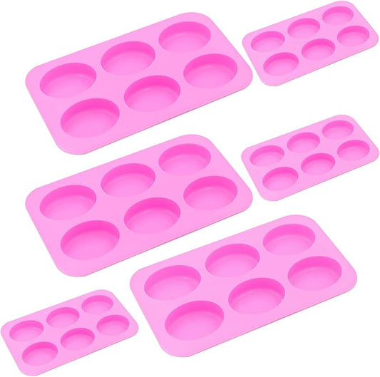 KINJOEK 6 Packs 36 Cavity Oval Silicone Soap Molds, Pink Soap Molds Silicone for Soap Making Bulk, Pudding Chocolate Cake Baking Molds, Soap Mold for Homemade DIY Scented Candles, Soap Making Supplies