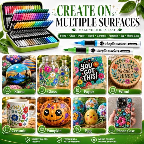 120 Colors Soft Brush Tip Acrylic Paint Markers, for Rock Wood Glass Canvas