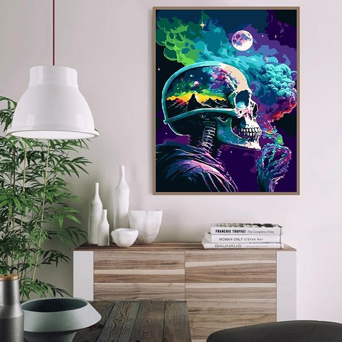 pchmcu DIY Skull Paint by Numbers Kits for Adults,Paint by Number for Adults Beginner Moon,Skeleton Paint by Numbers Kits on Canvas Without Frame for Home Wall Decor 16x20inch