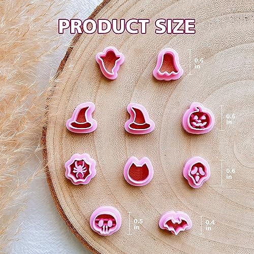 KEOKER Halloween Polymer Clay Cutters - 10 Shapes for Jewelry, Earrings, Pumpkin - Studs Included