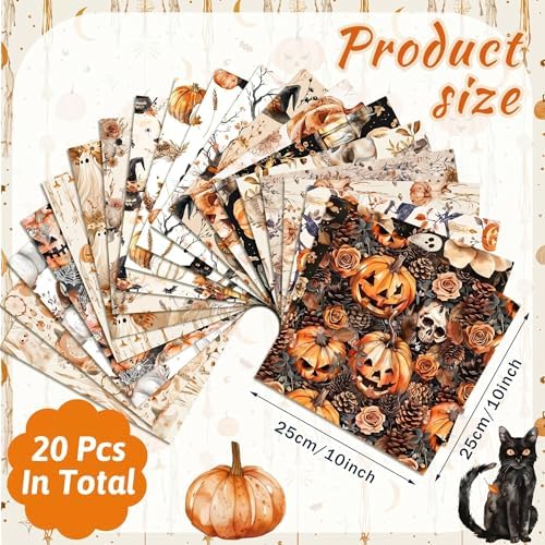 HunnmingRe 20 Pcs 10''x10'' Fall Halloween Quilting Fabric Squares