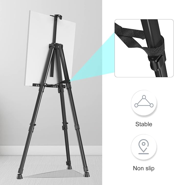 Art Painting Display Easel Stands - Portable Adjustable Floor Artist Easels | Aluminum Metal Tripod Black Stands with Bags, Sturdy for Table-Top/Floor Painting, Drawing, Displaying - 2 pack