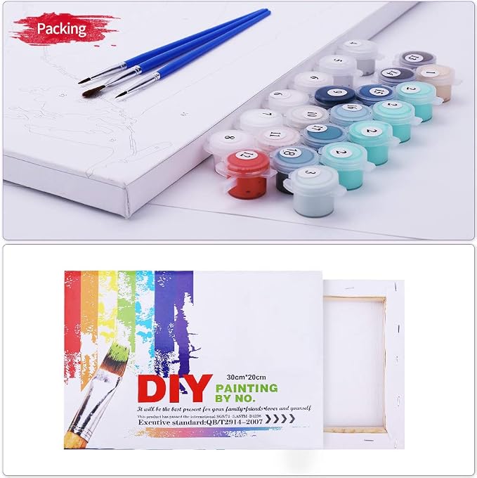 Ginkko Paint by Numbers Kit for Adults Beginner & Kids Ages 8-12 with Wooden Frame Easy Acrylic on Canvas 8x12 inch with Paints and Brushes, Cat Flower (Include Framed)