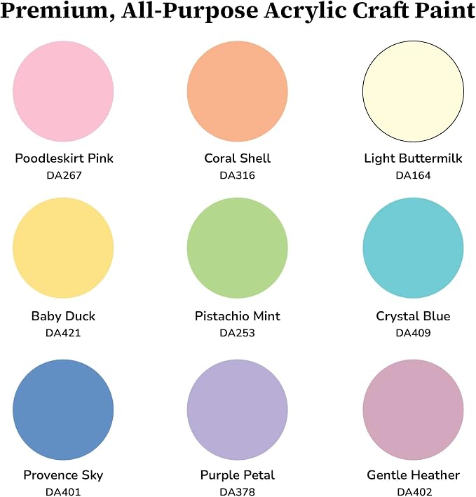 DecoArt Americana Acrylic Paint Set – Essential Pastel Colors, 9 Bottles (2 fl oz) – Art and Craft Acrylic Paints for Canvas, Wood, and More