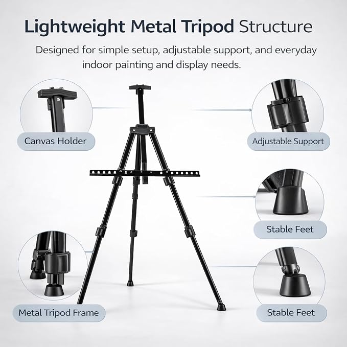 NS JYMB Easel Stand for Sign and Painting, 17-66 Inch Adjustable, Black | Portable metal tripod easel for display stand, canvas holder, floor, poster board, wedding signs and travel use