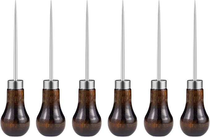 6 PCS Awl Tool Gourd Shape Wooden Handle, Durable Scratch Awl Tool for Leather Craft, Pin Punching, Hole Making, DIY Handmade Projects