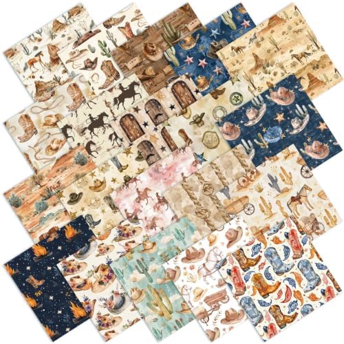 HunnmingRe 20 Pcs 10''x10'' Western Cowboy Quilting Fabric Squares