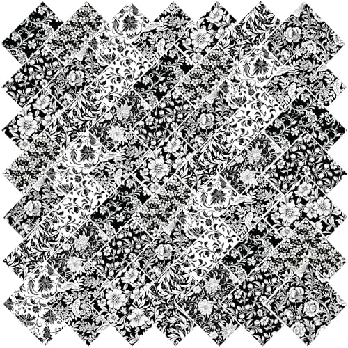 8"x 8" 50pcs Cotton Fabric Squares for Sewing Quilting Supplies-B&W Floral