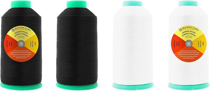 Mandala Crafts Size 46 210D T45 Black White Bonded Nylon Thread, 11372 YDs