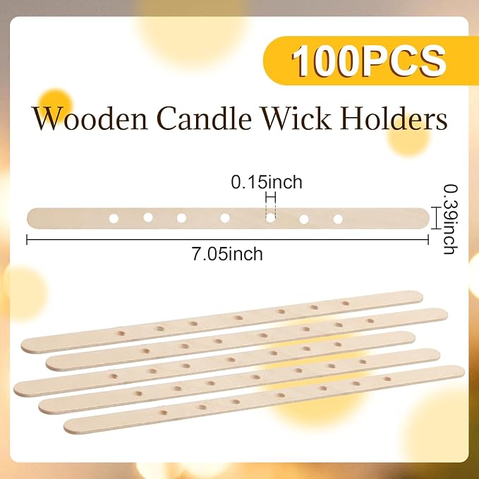 100 Pieces Wooden Candle Wick Holders for Candle Making Candle Wick Centering Devices, DIY Candle Making Tools (7 Inch, 7 Holes)