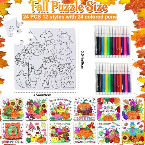Thanksgiving Fall Crafts for kids, Autumn Art Activity DIY Blank Puzzle Toy