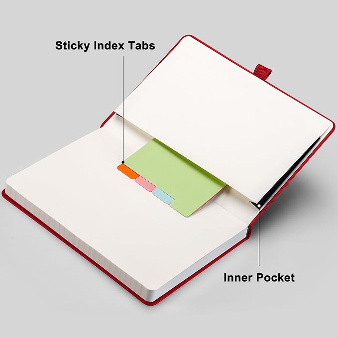 RETTACY Lined Journal Notebook, 192 Numbered Pages, A5 Size (5.7'' x 8.3'') | Leather Hardcover, 100 GSM Thick Paper, for Men & Women, Journaling, Writing, Work & Office (Red)