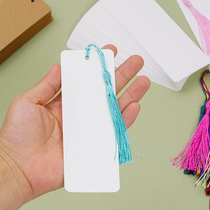 choyaxo 120 Pcs Kraft Paper Blank Bookmarks with 100 Pcs Colorful Tassels Paper Bookmarks for DIY Art Projects, School Supply, Gifts Tags 5.5x2 inch (120)