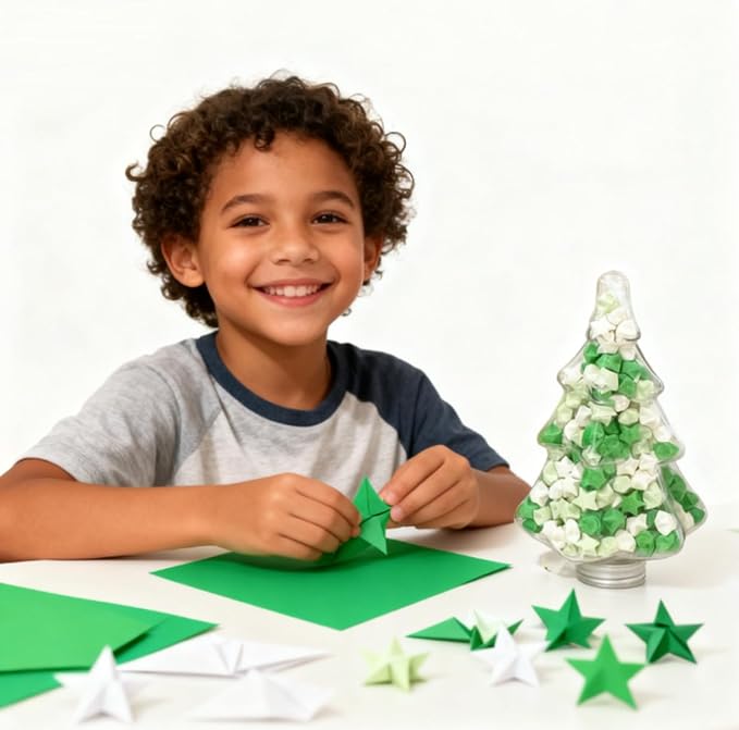 540 star origami strips, handmade paper star green handmade origami