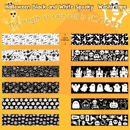 12 Rolls Halloween Spooky Washi Tape for DIY Craft Gift Wrapping