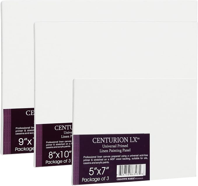 Centurion All-Media Primed Linen Panels - Small Multipack of 9-11oz Universal Primed Canvas Boards for Painting, Mounted on MDF Wood, Non-Warping, Ideal for Artists, Professionals, and Painters