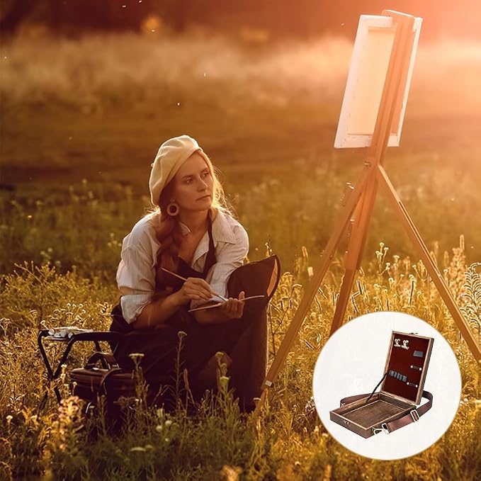 SUPERFINDINGS Writers Messenger Wood Box Tabletop Easel Box Painting Brush Tool Storage Cage Portable Storage Easel Box with Band for Outdoor Painting Drawing Sketching Writing