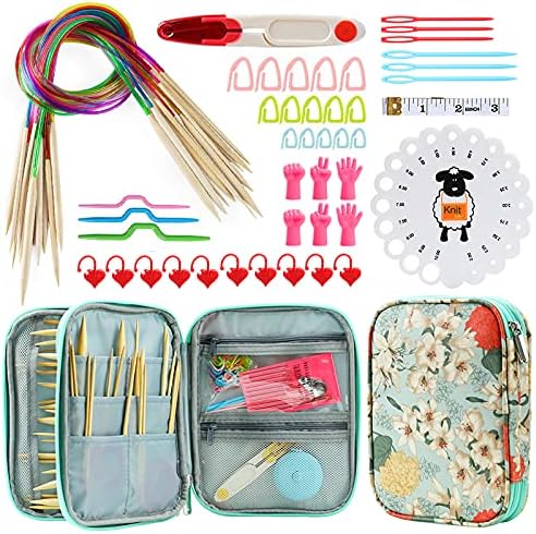 KOKNIT 18 Pairs Bamboo Circular Knitting Needles Set, Including 31" Long Lightweight Knitting Needles(2mm-10mm), 43pcs Knitting Tools and Elegant Storage Case