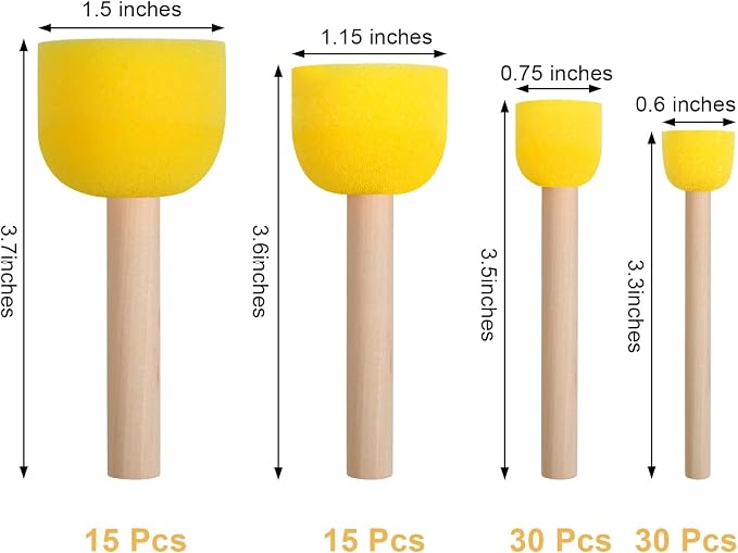vivinin 90 Pcs Round Sponges Brush Set, Round Sponge Brushes for Painting, Paint Sponges for Acrylic Painting, Painting Tools for Kids Arts and Crafts (4 Sizes)