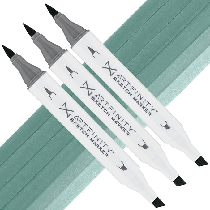 Artfinity Sketch Markers - Set of 3 - Celadon Green BG6-4, Vibrant, Professional, Dye-Based Alcohol Markers for Artists, Drawing, Travel, & More