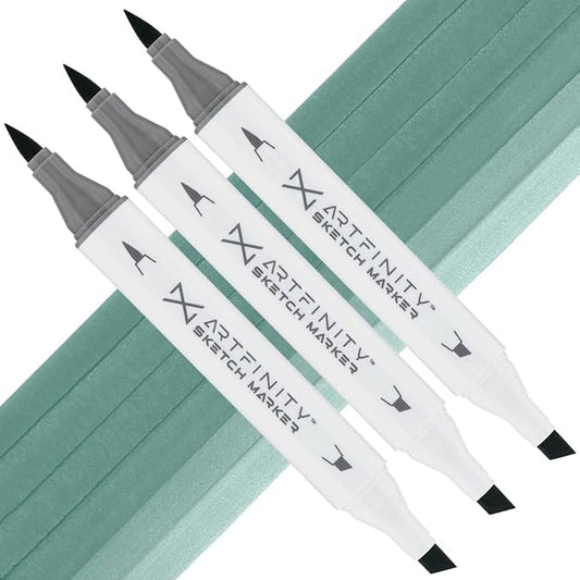 Artfinity Sketch Markers - Set of 3 - Celadon Green BG6-4, Vibrant, Professional, Dye-Based Alcohol Markers for Artists, Drawing, Travel, & More
