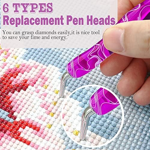 Heyseri Diamond Art Pens Tools, Ergonomic Diamond Painting Pen Kits with Steel Metal Tip, Art Tool Accessories Drill Bead Dot Pens for 5D Diamonds Paint (Purple Silver)