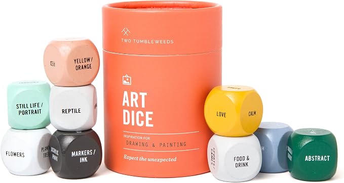Two Tumbleweeds Art Dice - Drawing & Painting Prompts, Set of 9 dice | The solution to artist's block – Roll to decide what to draw or paint – Fun, Unique Gift for Artists of All Levels