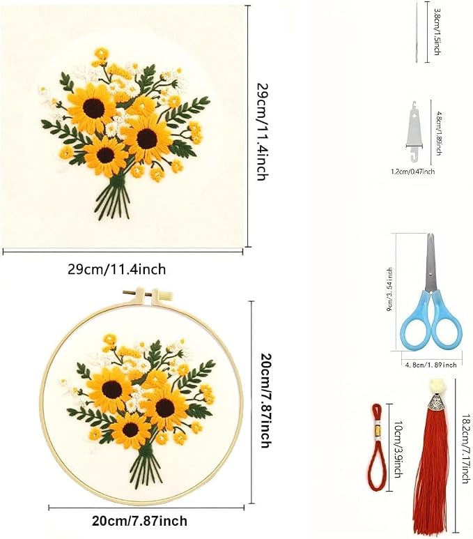 Zhenqing Cross Stitch Kit for Beginners, Flower Pattern and Butterfly Design, Stamped Embroidery Set (Flower Bee)