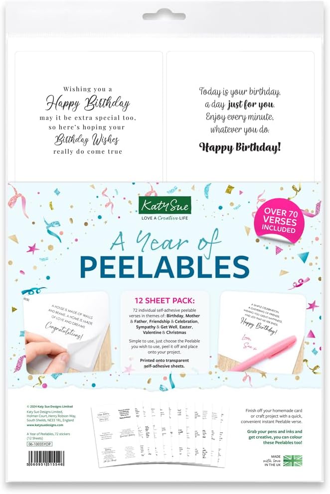 Katy Sue A Year of Peelables Stickers for Card Making. 72 Peelable Verses/Peel Offs/Sentiments Stickers for Year Round Card Making Supplies & Embellishments