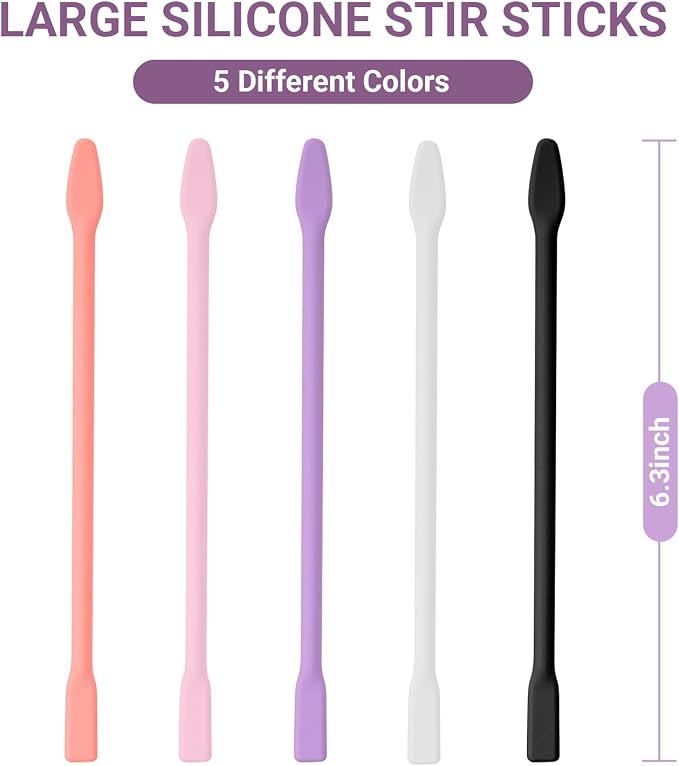 Gartful 5pcs Large Silicone Stir Sticks, Reusable Epoxy Stir Sticks, Craft Tools for Mixing Resin, Paint, Liquid, Making Glitter Tumblers, Art & Craft Projects, Orange & Pink & Purple & White & Black