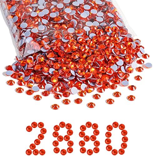 Beadsland Hotfix Rhinestones Bulk, 2880pcs Orange Hot Fix Rhinestones for Crafts Clothes DIY Decoration, Hyacinth/Orange, SS30, 6.3-6.5mm