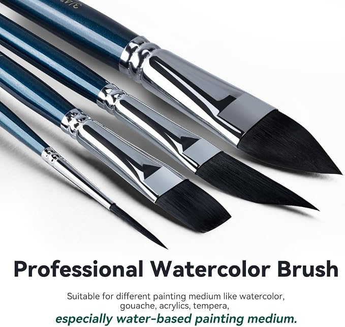 Transon 10pcs Natural Watercolor Paint Brush Set Professional for Watercolor Acrylic Ink Gouache Tempera Blue Color