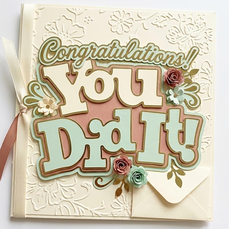 Lapoo Words Cutting Die for Scrapbooking - Durable, Cut Stencils for DIY Scrapbook Photo Album Decorative Paper Card, Card Making Supplies Party Wedding Decorations (You Did It 3.1 x 2.1 in)