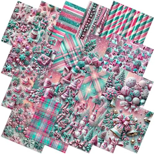 HunnmingRe 20 Pcs 10''x10'' Pink Teal Christmas Quilting Fabric Squares
