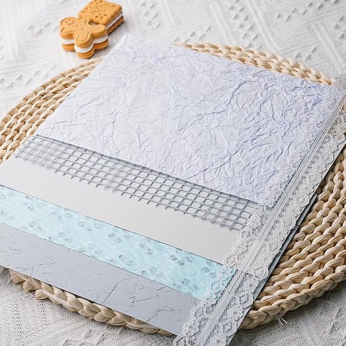 15Pcs Handmade Scrapbook Art Paper Craft Textured Paper Colorful A5 sheet Mesh Special Mix for Scrapbooking Junk Journal Journaling Supplies DIY Materials,5.8x8.2 inches (Blue)