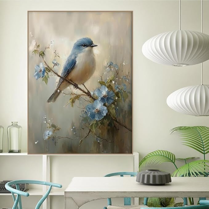 Blue Bird Paint by Numbers Kit for Adults, Color By Numbers for Adults | Vintage Blue Bird Painting by Number Kits On Canvas, Number Artist Paint by Number Kit Funny Without Frame DIY, 12x16in