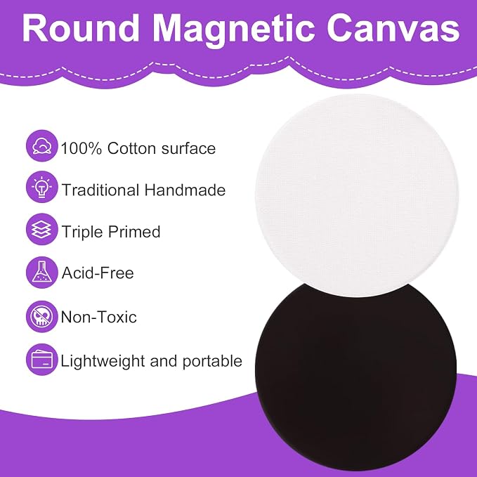 ESRICH 48Pack 3x3IN Round Mini Canvas Magnets, Small Magnetic Paint Canvas | Non-toxic, Ideal for Acrylic, Watercolor, Oil Painting, DIY Magnet Kit, Refrigerator Decor