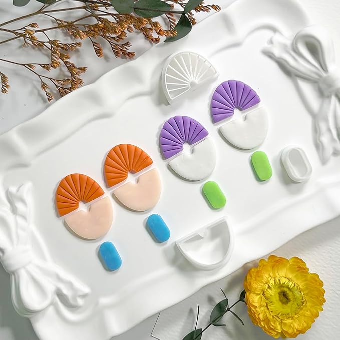 Xaekicr Polymer Clay Cutters Geometric Set – 3PCS Half Circle Clay Cutters with Texture Lines for Polymer Clay Jewelry, Clay Earring Cutters and Tools for Modern DIY Earrings and Crafts